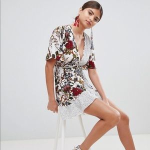 Missguided Floral & Polka Dot Wrap Tea Dress